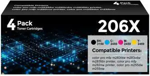 206X Toner Cartridges 4 Pack High Yield Replacement for HP 206X W2110X | HP206X M283fdw Toner Work for M283fdw/cdw/fdn/M282nw & M255dw/nw, High Yield Version of 206A W2110A (HP206X 4 Pack, BK/C/M/Y) 206X Toner Cartridges 4 Pack High Yield Replacement for HP 206X W2110X | HP206X M283fdw Toner Work for M283fdw/cdw/fdn/M282nw & M255dw/nw, High Yield Version of 206A W2110A (HP206X 4 Pack, BK/C/M/Y)
