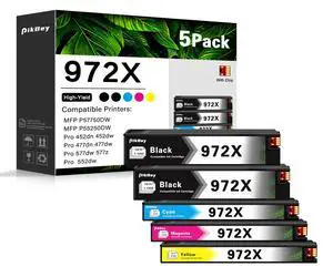 972X Ink Cartridges High Yield Combo Pack (5-Pack, 2Black/1Cyan/1Magenta/1Yellow) Compatible 972X 972 Ink Cartridge Replacement for HP Pagewide MFP P57750DW Pro 452dn 452dw 552dw 477dw 577dw Printer 972X Ink Cartridges High Yield Combo Pack (5-Pack, 2Black/1Cyan/1Magenta/1Yellow) Compatible 972X 972 Ink Cartridge Replacement for HP Pagewide MFP P57750DW Pro 452dn 452dw 552dw 477dw 577dw Printer