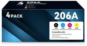 206A Toner Cartridge 4 Pack Replacement for HP 206A 206X Toner Cartridge Set W2110a 206 Compatible with Color LaserJet Pro MFP M283fdw M283cdw M283fdn M255dw M255nw Printer 206A Toner Cartridge 4 Pack Replacement for HP 206A 206X Toner Cartridge Set W2110a 206 Compatible with Color LaserJet Pro MFP M283fdw M283cdw M283fdn M255dw M255nw Printer