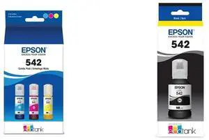 T542 EcoTank Ink Ultra-high Capacity Bottle Color Combo Pack & T542 EcoTank Ink Ultra-high Capacity Bottle Black (T542120-S) for Select EcoTank Printers T542 EcoTank Ink Ultra-high Capacity Bottle Color Combo Pack & T542 EcoTank Ink Ultra-high Capacity Bottle Black (T542120-S) for Select EcoTank Printers