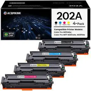 202A Toner Cartridges 4 Pack Replacement for HP 202A CF500A CF501A CF502A CF503A Color Pro M254dw M254; MFP M281cdw, M281fdw M281 Series Printer (Black Cyan Yellow Magenta) 202A Toner Cartridges 4 Pack Replacement for HP 202A CF500A CF501A CF502A CF503A Color Pro M254dw M254; MFP M281cdw, M281fdw M281 Series Printer (Black Cyan Yellow Magenta)