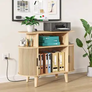 Round Printer Stand with Charging Station & USB Ports, 35.4 x15.7 x 30 Inches Large Printer Table 3 Tier with Storage Shelf for Home Office (Oak) Round Printer Stand with Charging Station & USB Ports, 35.4 x15.7 x 30 Inches Large Printer Table 3 Tier with Storage Shelf for Home Office (Oak)