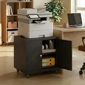 23.6 H Metal Printer Stand with Storage Cabinet & Wheels, Heavy Duty Rolling Printer Cart with Adjustable Shelf, Large Printer Table for Home Office, Under Desk Printer Cabinet, Black 23.6 H Metal Printer Stand with Storage Cabinet & Wheels, Heavy Duty Rolling Printer Cart with Adjustable Shelf, Large Printer Table for Home Office, Under Desk Printer Cabinet, Black
