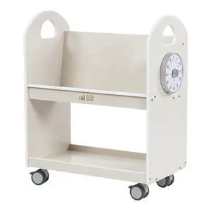 Mobile Book Cart with Countdown Timer, Classroom Bookshelf, White Wash Mobile Book Cart with Countdown Timer, Classroom Bookshelf, White Wash