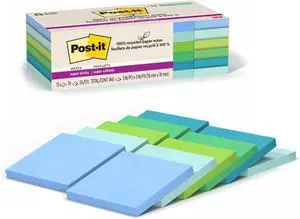 100% Recycled Paper Super Sticky Notes, 3 in. x 3 in., 12 Pads, 70 Sheets per Pad, Oasis Collection, School Supplies and Office Products (Pack of 12) 100% Recycled Paper Super Sticky Notes, 3 in. x 3 in., 12 Pads, 70 Sheets per Pad, Oasis Collection, School Supplies and Office Products (Pack of 12)