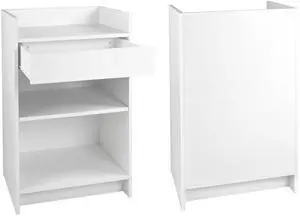 Wood Cash Register Stand, Adjustable Shelf, Drawer, 24" W X 38" H X 18" D (White Melamine) Wood Cash Register Stand, Adjustable Shelf, Drawer, 24" W X 38" H X 18" D (White Melamine)