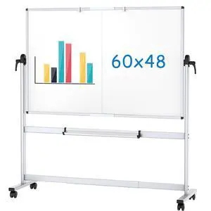 Rolling Whiteboard, 60" x 48" Mobile White Board with Stand | 5' x 4' Double-Sided Standing Magnetic Dry Erase Board on Wheels for School Office Home Rolling Whiteboard, 60" x 48" Mobile White Board with Stand | 5' x 4' Double-Sided Standing Magnetic Dry Erase Board on Wheels for School Office Home