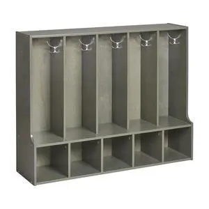 Streamline 5-Section Toddler Coat Locker with Bench, Classroom Furniture, Grey Wash Streamline 5-Section Toddler Coat Locker with Bench, Classroom Furniture, Grey Wash