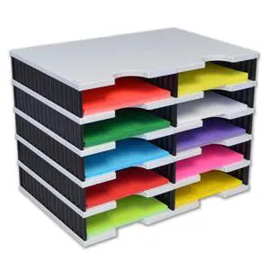 TierDrop Literature Organizer/Forms Mailroom Classroom Sorter, 10-Compartments with Optional Add-On Tiers for Easy Expansion, Gray w/Black TierDrop Literature Organizer/Forms Mailroom Classroom Sorter, 10-Compartments with Optional Add-On Tiers for Easy Expansion, Gray w/Black