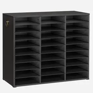 Literature Organizer, 27 Compartments Wooden Mail Organizer, Countertop Literature Sorter with Adjustable Shelves for Home, Office, School, Student Mailbox for Classroom, Black BK27WF01 Literature Organizer, 27 Compartments Wooden Mail Organizer, Countertop Literature Sorter with Adjustable Shelves for Home, Office, School, Student Mailbox for Classroom, Black BK27WF01