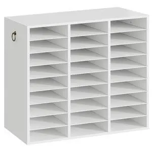 Literature Organizer, 27 Compartments Wooden Mail Organizer, Countertop Literature Sorter with Adjustable Shelves for Home, Office, School, Student Mailbox for Classroom, White WT27WF01 Literature Organizer, 27 Compartments Wooden Mail Organizer, Countertop Literature Sorter with Adjustable Shelves for Home, Office, School, Student Mailbox for Classroom, White WT27WF01