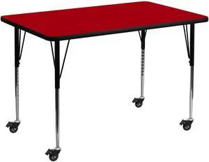 Wren Mobile 36''W x 72''L Rectangular Red Thermal Laminate Activity Table - Standard Height Adjustable Legs Wren Mobile 36''W x 72''L Rectangular Red Thermal Laminate Activity Table - Standard Height Adjustable Legs