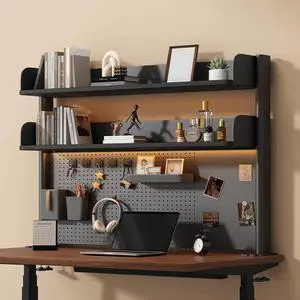 Clamp on Desk Shelf with Pegboard, Black Desktop Bookshelf Organizer Storage Shelves for Home Office Dorm Gaming Desk, Space Saving Tabletop Display Rack Organization (Black, 39.3in) Clamp on Desk Shelf with Pegboard, Black Desktop Bookshelf Organizer Storage Shelves for Home Office Dorm Gaming Desk, Space Saving Tabletop Display Rack Organization (Black, 39.3in)