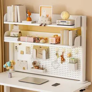 Clamp on Desk Shelf with Pegboard, Black Desktop Bookshelf Organizer Storage Shelves for Home Office Dorm Gaming Desk, Space Saving Tabletop Display Rack Organization (White, 39.3in) Clamp on Desk Shelf with Pegboard, Black Desktop Bookshelf Organizer Storage Shelves for Home Office Dorm Gaming Desk, Space Saving Tabletop Display Rack Organization (White, 39.3in)