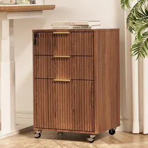 3 Drawers Fluted Mobile File Cabinet with Lock, Rolling File Cabinet Printer Stand Table, Under Desk Wooden Filing Cabinets for Home Office Essentials Storage Organization Furniture Letters/A4(Walnut) 3 Drawers Fluted Mobile File Cabinet with Lock, Rolling File Cabinet Printer Stand Table, Under Desk Wooden Filing Cabinets for Home Office Essentials Storage Organization Furniture Letters/A4(Walnut)