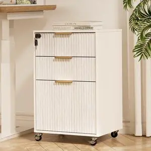 3 Drawers Fluted Mobile File Cabinet with Lock, Rolling File Cabinet Printer Stand Table, Under Desk Wooden Filing Cabinets for Home Office Essentials Storage Organization Furniture Letters/A4(White) 3 Drawers Fluted Mobile File Cabinet with Lock, Rolling File Cabinet Printer Stand Table, Under Desk Wooden Filing Cabinets for Home Office Essentials Storage Organization Furniture Letters/A4(White)