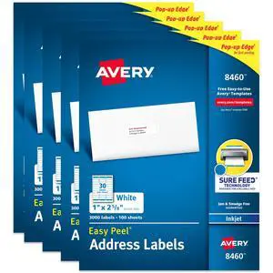 Easy Peel Printable Address Labels with Sure Feed, 1" x 2-5/8" Customizable Stickers, White, 3,000 Blank Mailing Labels per Pack, Great for Mailing, Shipping, and More (5-Pack of 8460) Easy Peel Printable Address Labels with Sure Feed, 1" x 2-5/8" Customizable Stickers, White, 3,000 Blank Mailing Labels per Pack, Great for Mailing, Shipping, and More (5-Pack of 8460)