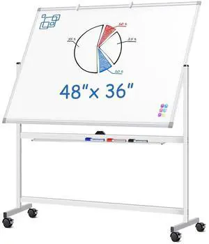 Large Rolling White Board, 48x36 in Double-Sided Mobile Whiteboard, Reversible Magnetic Dry Erase Board Easel Standing Whiteboard on Wheels Portable Board for Office Classroom and Home, Silver Large Rolling White Board, 48x36 in Double-Sided Mobile Whiteboard, Reversible Magnetic Dry Erase Board Easel Standing Whiteboard on Wheels Portable Board for Office Classroom and Home, Silver