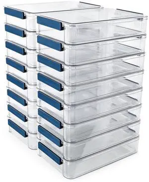 16-Pack 9x13 Shallow Flat Clear Plastic Storage Boxes | 5.5Qt stackable cases with lids, snap-tight latch container for paper, A4 files, documents, scrapbook, craft, art supplies 16-Pack 9x13 Shallow Flat Clear Plastic Storage Boxes | 5.5Qt stackable cases with lids, snap-tight latch container for paper, A4 files, documents, scrapbook, craft, art supplies