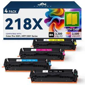 218X High Capacity Compatible Toner Cartridges with Chip Replacement for HP 218X W2180X 218A Works with 3201 3201DW MFP 3301 3301cdw 3301fdw 3301sdw Series Printer 4-Pack Color 218X High Capacity Compatible Toner Cartridges with Chip Replacement for HP 218X W2180X 218A Works with 3201 3201DW MFP 3301 3301cdw 3301fdw 3301sdw Series Printer 4-Pack Color