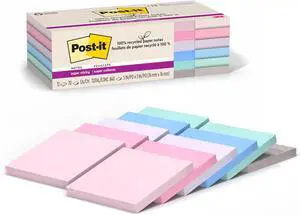 100% Recycled Paper Super Sticky Notes, 3 in. x 3 in., 12 Pads, 70 Sheets per Pad, Wanderlust Pastels, School Supplies and Office Products (Pack of 12) 100% Recycled Paper Super Sticky Notes, 3 in. x 3 in., 12 Pads, 70 Sheets per Pad, Wanderlust Pastels, School Supplies and Office Products (Pack of 12)