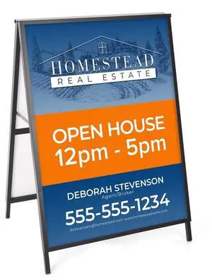 Black Finish Steel Sidewalk Sign Frame, 30-3/8 x 43 x 25-1/4-Inch, Double-Sided, A-Frame Style, for Outdoor Use Black Finish Steel Sidewalk Sign Frame, 30-3/8 x 43 x 25-1/4-Inch, Double-Sided, A-Frame Style, for Outdoor Use