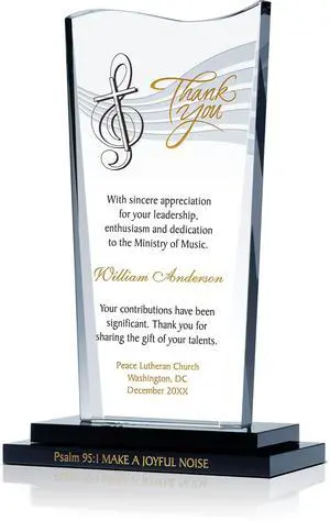 Personalized Crystal Church Musician Retirement Appreciation Gift Plaque Customized with Church and Musician's Name, Unique Farewell Gift for Music Minister, Choir Director, Organist, Pianist (L - 9") Personalized Crystal Church Musician Retirement Appreciation Gift Plaque Customized with Church and Musician's Name, Unique Farewell Gift for Music Minister, Choir Director, Organist, Pianist (L - 9")