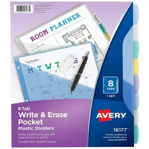 Write & Erase Pocket Plastic Dividers for 3 Ring Binders, 8-Tab Sets, Multicolor, Tabs Viewable Beyond Sheet Protectors, 24 Sets (16177) Write & Erase Pocket Plastic Dividers for 3 Ring Binders, 8-Tab Sets, Multicolor, Tabs Viewable Beyond Sheet Protectors, 24 Sets (16177)