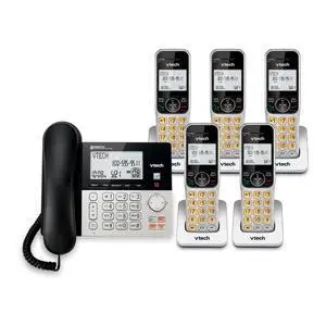 VG208-5 DECT 6.0 5-Handset Corded/Cordless Phone System | Answering Machine, Call Blocking, Caller ID, Large Backlit Display, Silver/Black VG208-5 DECT 6.0 5-Handset Corded/Cordless Phone System | Answering Machine, Call Blocking, Caller ID, Large Backlit Display, Silver/Black