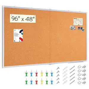 Large Cork Board 96 x 48 in, Bulletin Board for Walls, 8'x 4' Extra Aluminum Framed Corkboard, Foldable Wall Mounted Back to School Pin Memo Notice Cork Board for Office, Home Wall Display Large Cork Board 96 x 48 in, Bulletin Board for Walls, 8'x 4' Extra Aluminum Framed Corkboard, Foldable Wall Mounted Back to School Pin Memo Notice Cork Board for Office, Home Wall Display