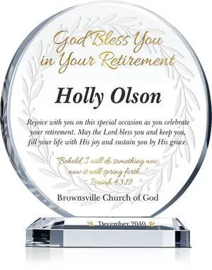 Custom Religious Retirement Gift for Pastor, Elder, Church Member, Co-Worker, Friends, Customized with Recipient Name, Unique Crystal Religion Departing, Farwell, Retirement Gift Plaque (L - 8") Custom Religious Retirement Gift for Pastor, Elder, Church Member, Co-Worker, Friends, Customized with Recipient Name, Unique Crystal Religion Departing, Farwell, Retirement Gift Plaque (L - 8")