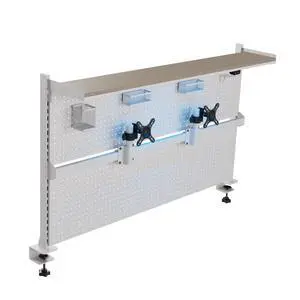 Desk Pegboard with Dual Monitor Stands, LED Metal Pegboard for Gaming Desk, Privacy Panel with 4 Accessories Modular Hanging, Computer Accessories for Office, 59 x 34 Inch, White Desk Pegboard with Dual Monitor Stands, LED Metal Pegboard for Gaming Desk, Privacy Panel with 4 Accessories Modular Hanging, Computer Accessories for Office, 59 x 34 Inch, White
