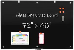 Large Black Glass Dry Erase Board, 72 x 48 Inches Magnetic Glass whiteboard,6' x 4' Frameless Blackboard for Office,Home,School Large Black Glass Dry Erase Board, 72 x 48 Inches Magnetic Glass whiteboard,6' x 4' Frameless Blackboard for Office,Home,School