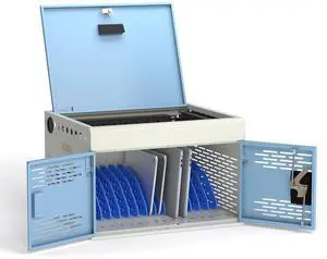 16-Unit Charging Cabinet for Laptops & Tablets | Locking Laptop Storage Box with Cable Management, and Ground Protection for Classroom, Library, and Office, Blue 16-Unit Charging Cabinet for Laptops & Tablets | Locking Laptop Storage Box with Cable Management, and Ground Protection for Classroom, Library, and Office, Blue