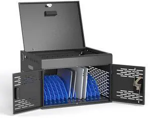 16-Unit Charging Cabinet for Laptops & Tablets Up to 15.6" Screens | Laptop Lock Box for iPads with Cable Management - Portable Locking Charging Station for Classroom, Office, Hospital, Blue 16-Unit Charging Cabinet for Laptops & Tablets Up to 15.6" Screens | Laptop Lock Box for iPads with Cable Management - Portable Locking Charging Station for Classroom, Office, Hospital, Blue