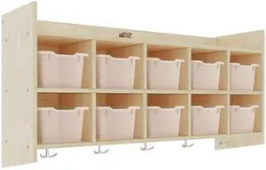 10-Section Hanging Coat Locker with Shelf and 10 Scoop Front Bins, Cubby Storage, Clear 10-Section Hanging Coat Locker with Shelf and 10 Scoop Front Bins, Cubby Storage, Clear