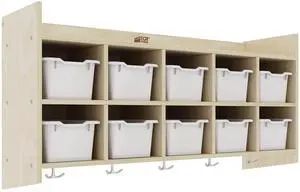 10-Section Hanging Coat Locker with Shelf and 10 Scoop Front Bins, Cubby Storage, Light Grey 10-Section Hanging Coat Locker with Shelf and 10 Scoop Front Bins, Cubby Storage, Light Grey