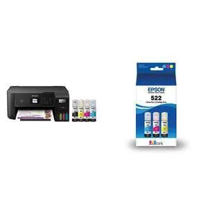 EcoTank ET-2800 Wireless Color All-in-One Cartridge-Free Supertank Printer, Black, Medium & T522 EcoTank Ink Ultra-high Capacity Bottle Color Combo Pack (T522520-S) EcoTank ET-2800 Wireless Color All-in-One Cartridge-Free Supertank Printer, Black, Medium & T522 EcoTank Ink Ultra-high Capacity Bottle Color Combo Pack (T522520-S)