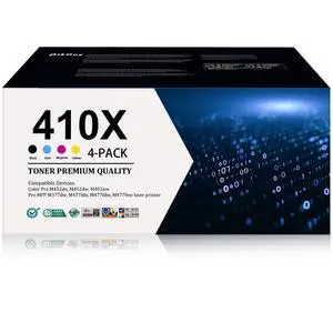 410X Toner Cartridges 4 pack (1Black/1Cyan/1Magenta/1Yellow) Replacement for HP 410X 410A Toner Cartridge Compatible for Color Pro MFP M477fdw M477fnw M477fdn; Color Pro M452dn M452nw M452dw Printer 410X Toner Cartridges 4 pack (1Black/1Cyan/1Magenta/1Yellow) Replacement for HP 410X 410A Toner Cartridge Compatible for Color Pro MFP M477fdw M477fnw M477fdn; Color Pro M452dn M452nw M452dw Printer