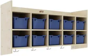 10-Section Hanging Coat Locker with Shelf and 10 Scoop Front Bins, Cubby Storage, Navy 10-Section Hanging Coat Locker with Shelf and 10 Scoop Front Bins, Cubby Storage, Navy
