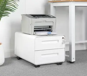 Under Desk Printer Stand with Storage 2-Drawer Printer Table for Home & Office, Mobile Printer Cart with 2 Sets of Casters and Lockable Drawers, 4 Keys, White Under Desk Printer Stand with Storage 2-Drawer Printer Table for Home & Office, Mobile Printer Cart with 2 Sets of Casters and Lockable Drawers, 4 Keys, White
