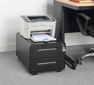Under Desk Printer Stand with Storage 2-Drawer Printer Table for Home & Office, Mobile Printer Cart with 2 Sets of Casters and Lockable Drawers, 4 Keys, Black Under Desk Printer Stand with Storage 2-Drawer Printer Table for Home & Office, Mobile Printer Cart with 2 Sets of Casters and Lockable Drawers, 4 Keys, Black