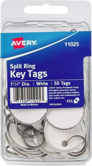 Metal Rim Key Tags, 1.25" Diameter Tag, Metal Split Ring, White, 50 Tags (11025) (Pack of 12) Metal Rim Key Tags, 1.25" Diameter Tag, Metal Split Ring, White, 50 Tags (11025) (Pack of 12)