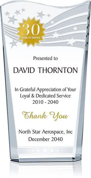 Personalized Crystal Wave Long Service Recognition Award Plaque Custom Engraved Employee Anniversary Trophy for 5, 10, 15, 20, 30 Years of Service Optical Crystal Award (L - 8") Personalized Crystal Wave Long Service Recognition Award Plaque Custom Engraved Employee Anniversary Trophy for 5, 10, 15, 20, 30 Years of Service Optical Crystal Award (L - 8")