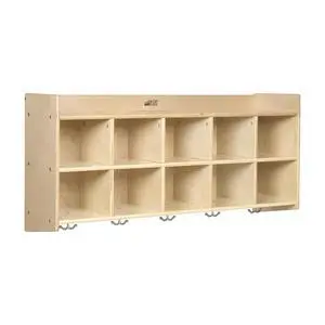 10-Section Wall-Mounted Hanging Coat Locker with Shelf, Classroom Furniture, Natural 10-Section Wall-Mounted Hanging Coat Locker with Shelf, Classroom Furniture, Natural