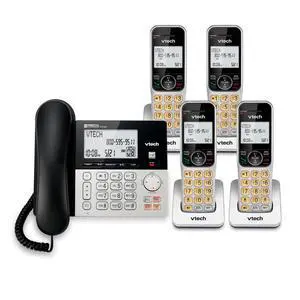 VG208-4 DECT 6.0 4-Handset Corded/Cordless Phone System | Answering Machine, Call Blocking, Caller ID, Large Backlit Display, Silver/Black VG208-4 DECT 6.0 4-Handset Corded/Cordless Phone System | Answering Machine, Call Blocking, Caller ID, Large Backlit Display, Silver/Black