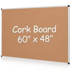 Extra Large Cork Bulletin Board 60" X 48", Silver Aluminum Framed 5'x4' Corkboard for Wall, Wall Mounted Notice Pin Board with 18 Push Pins for School, Home & Office Extra Large Cork Bulletin Board 60" X 48", Silver Aluminum Framed 5'x4' Corkboard for Wall, Wall Mounted Notice Pin Board with 18 Push Pins for School, Home & Office