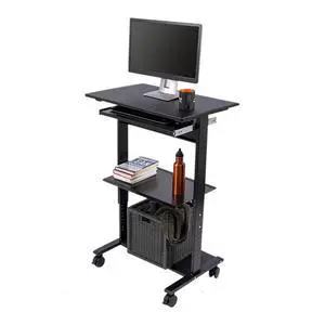 Stand Up Desk Store Mobile Rolling Adjustable Height Standing Workstation with Printer Shelf and Slideout Keyboard Tray (Black Frame/Black Top, 30" Wide) Stand Up Desk Store Mobile Rolling Adjustable Height Standing Workstation with Printer Shelf and Slideout Keyboard Tray (Black Frame/Black Top, 30" Wide)
