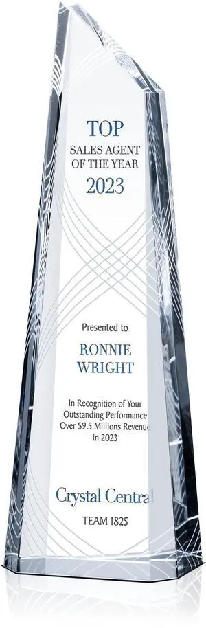 Crystal Peak Top Sales Award Trophy Personalized Corporate Recognition Plaque with Custom Engraving for Sales Excellence, Quarterly Performance or Salesperson of the Year (L - 10") Crystal Peak Top Sales Award Trophy Personalized Corporate Recognition Plaque with Custom Engraving for Sales Excellence, Quarterly Performance or Salesperson of the Year (L - 10")