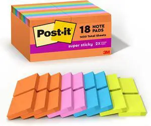 Super Sticky Notes, 18 Sticky Note Pads, 1 7/8 x 1 7/8 in., School Supplies, Office Products,Sticky-Notes for Vertical Surfaces, Monitors,Walls & Windows,Energy Boost Collection(Pack of 12) Super Sticky Notes, 18 Sticky Note Pads, 1 7/8 x 1 7/8 in., School Supplies, Office Products,Sticky-Notes for Vertical Surfaces, Monitors,Walls & Windows,Energy Boost Collection(Pack of 12)